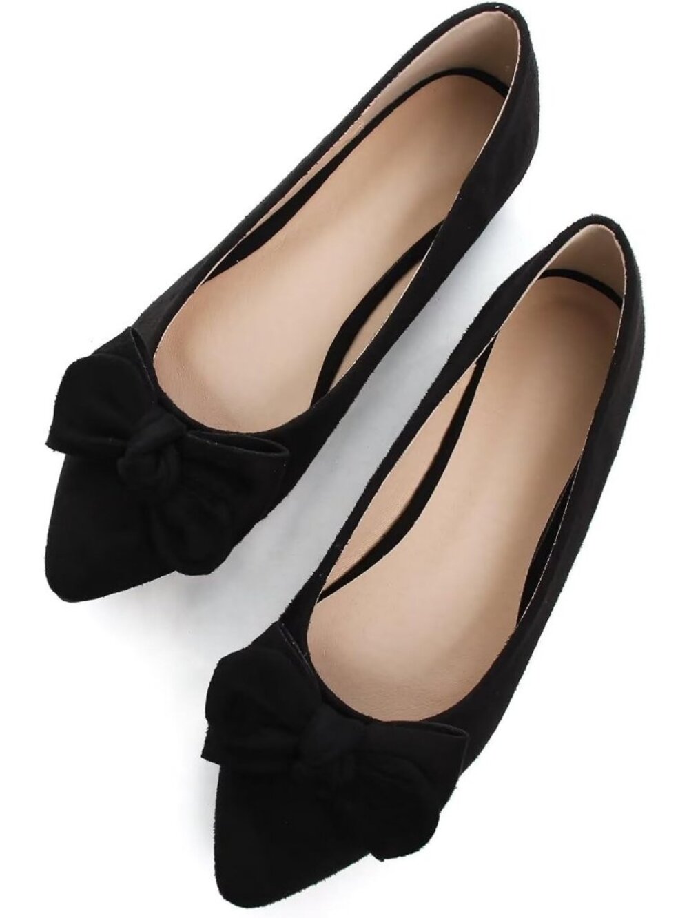 Women's D Black Suede Fashion Bowknot Flats Comfortable Pointed Toe Dressy Shoes